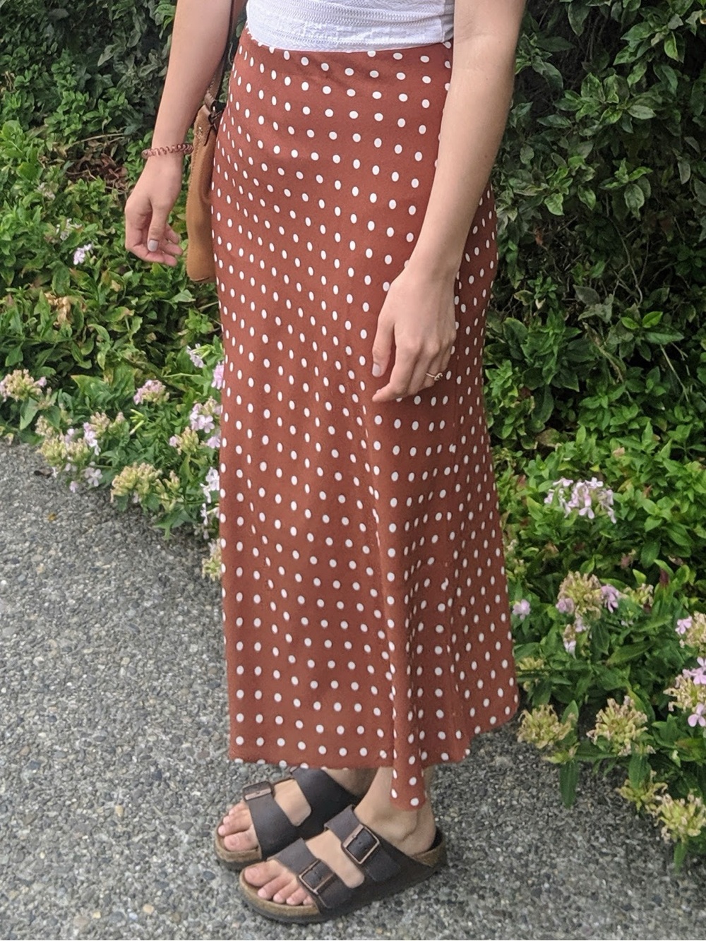 Halogen Terra Cotta with White Polka Dots Midi Skirt Size S